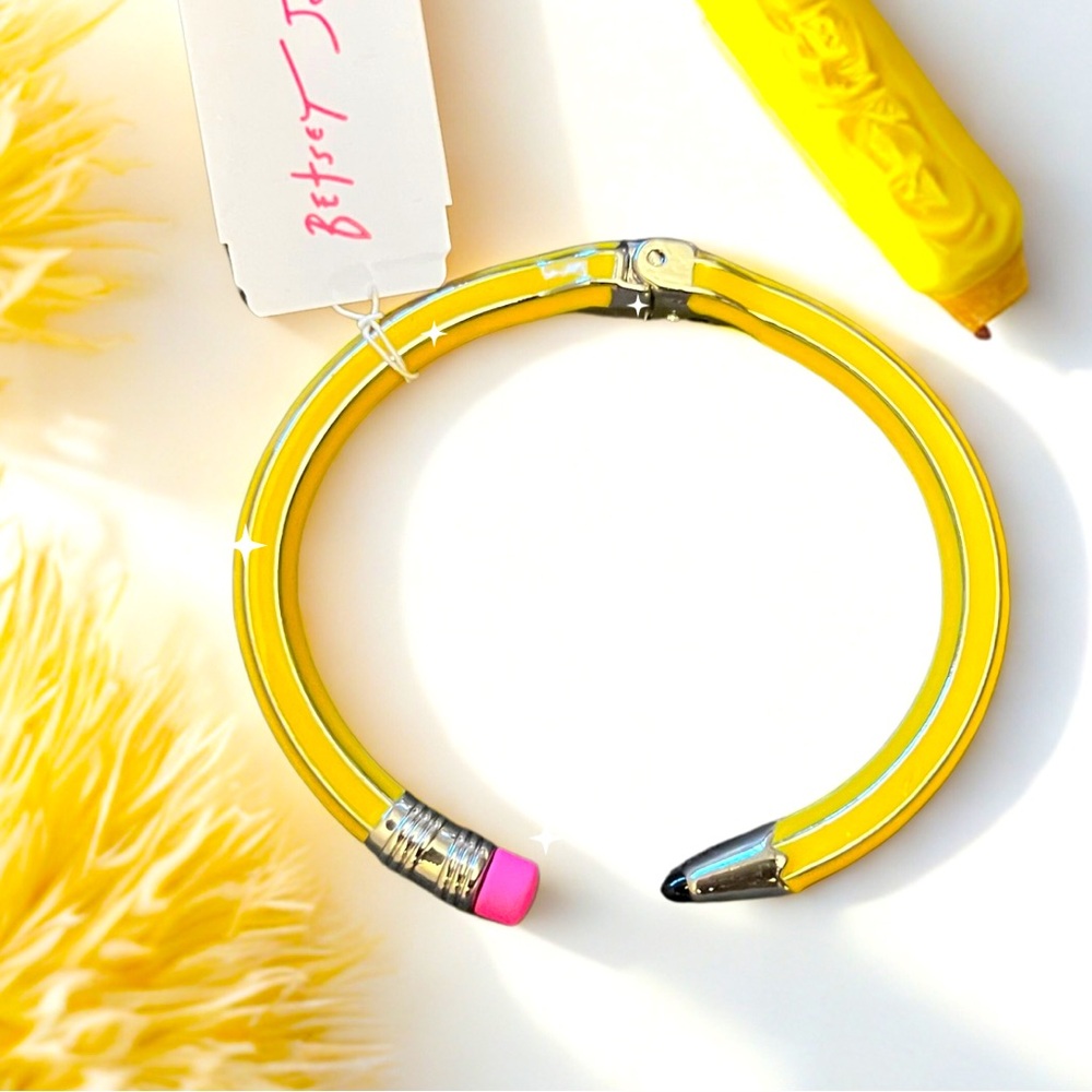 Betsey Johnson Pencil Hinged Yellow, Pink And Silver Bracelet
NWT